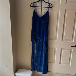 For Love And Lemons Asymmetrical Blue Velvet Dress